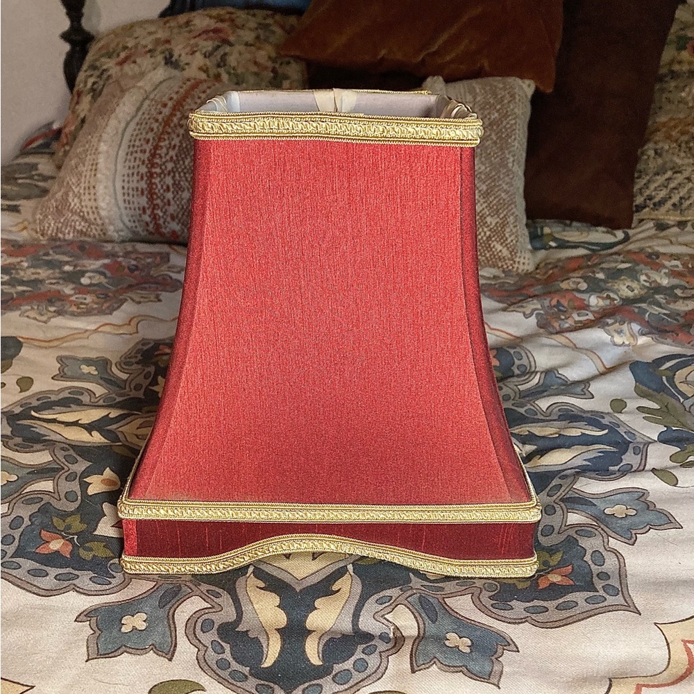 Elegant Red Fabric Table Lamp Shade with Gold Trim